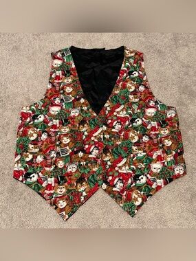 VTG Saddle River Sportswear Womens Christmas Caroling Cats Vest Measured Size Lg